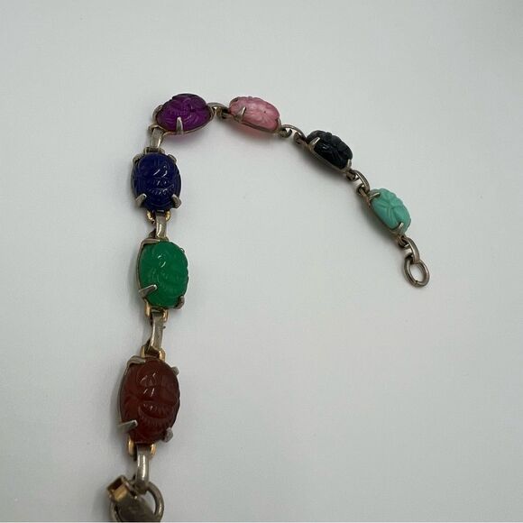 Vintage Gold Tone Coro Scarab Bracelet - Multicolor Signed - Picture 8 of 8